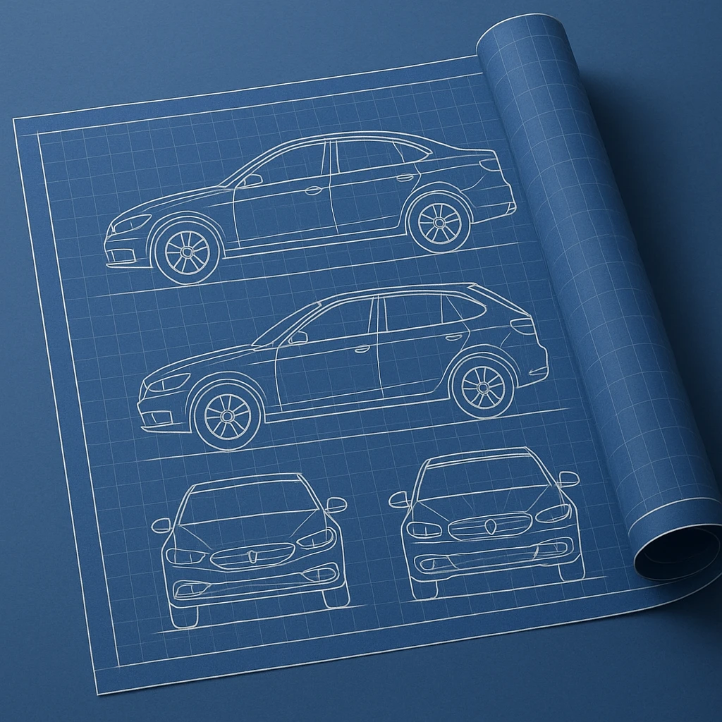 blueprint roll of a car in general style emoji