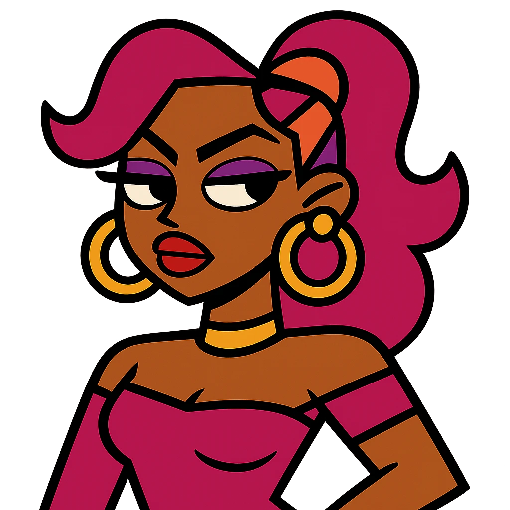 side eye baddie with colorful and bold vibrant toon style emoji