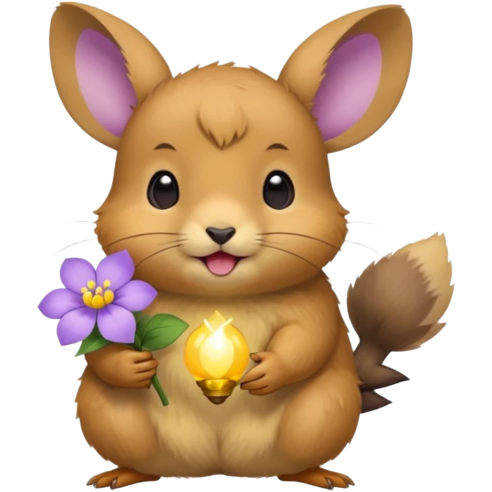small round pika carrying little light purple flower in mouth emoji