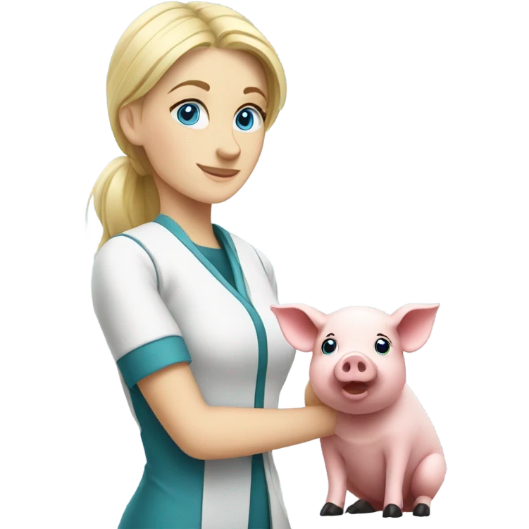 Female blonde vet with blue eyes petting pig emoji