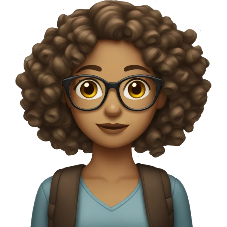 Girl with long brown curly hair with glasses emoji
