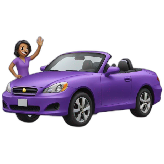 woman getting in a purple car while waving emoji