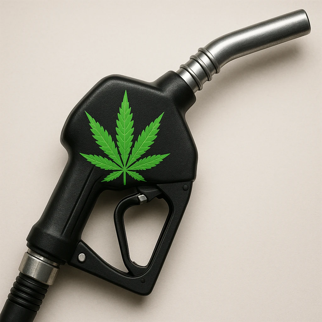 gas pump handle with cannabis leaf emoji