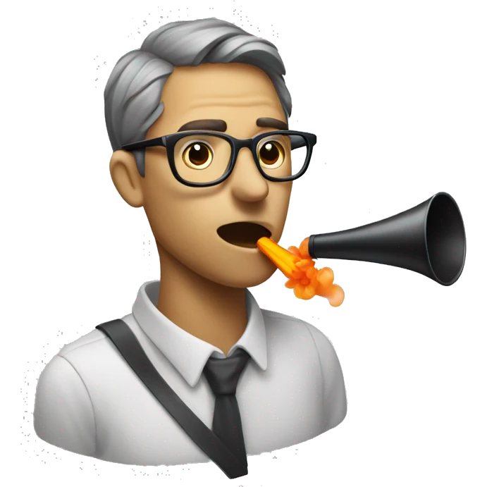 man with glasses blowwing a party blower emoji