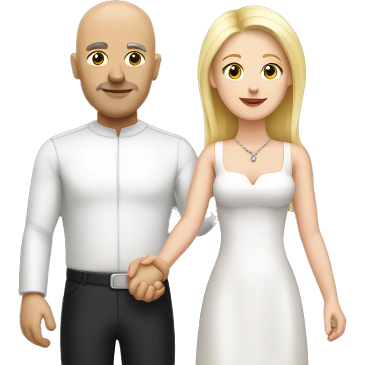 White bald man with black eyebrows holding hands with long blond woman emoji