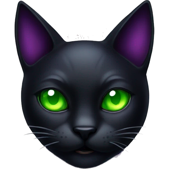 Evil black cat with green eyes and purple fire emoji