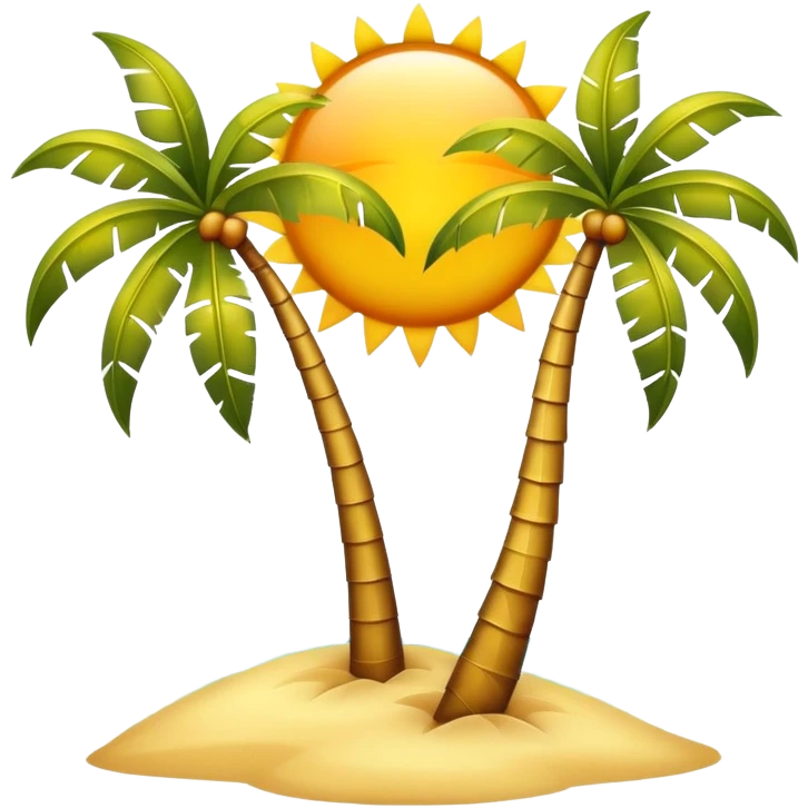 Golden elegant sun on palm tree seashore emoji