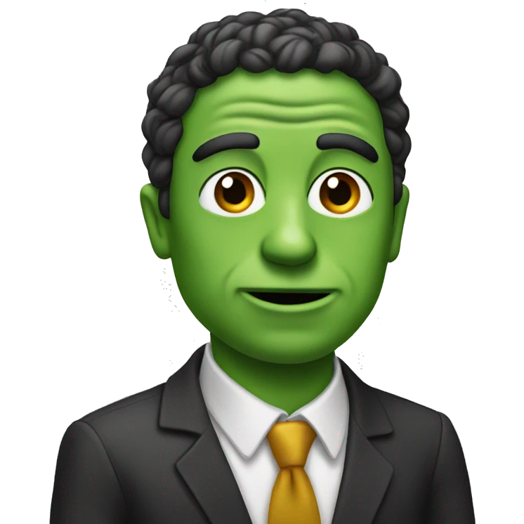 A man will stand and have a pepe coin on the left side of his head emoji