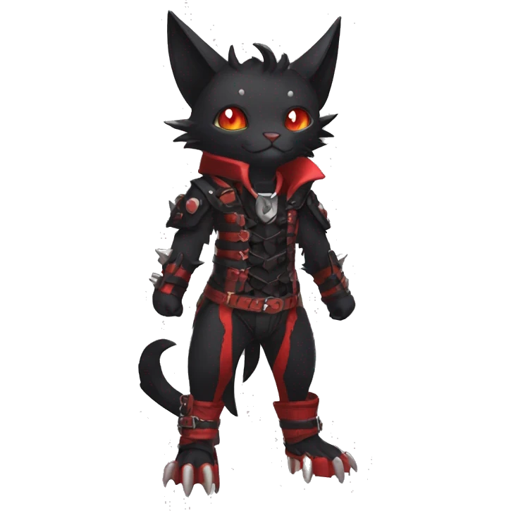 cool edgy black punk red ethereal fantasy nargacuga-bat-cat-Fakemon collar harness full body emoji