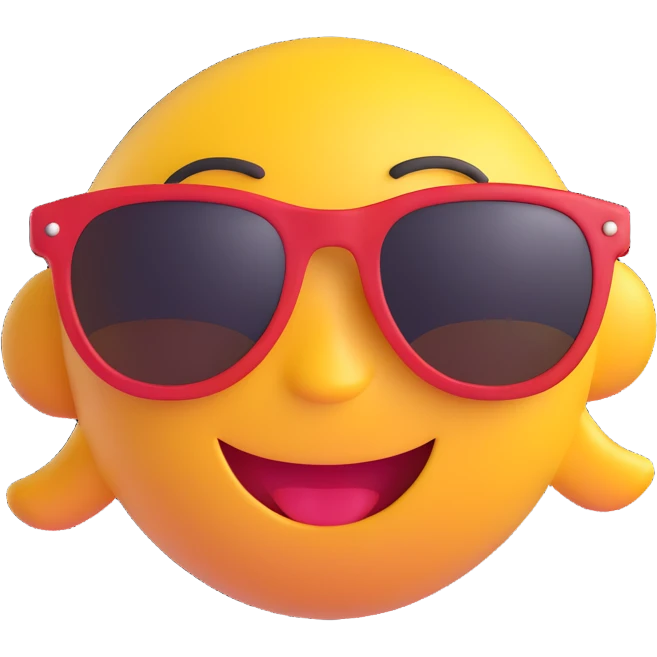 3D smiley emoji, round shape, wearing sunglasses, with the text "király", cool face emoji