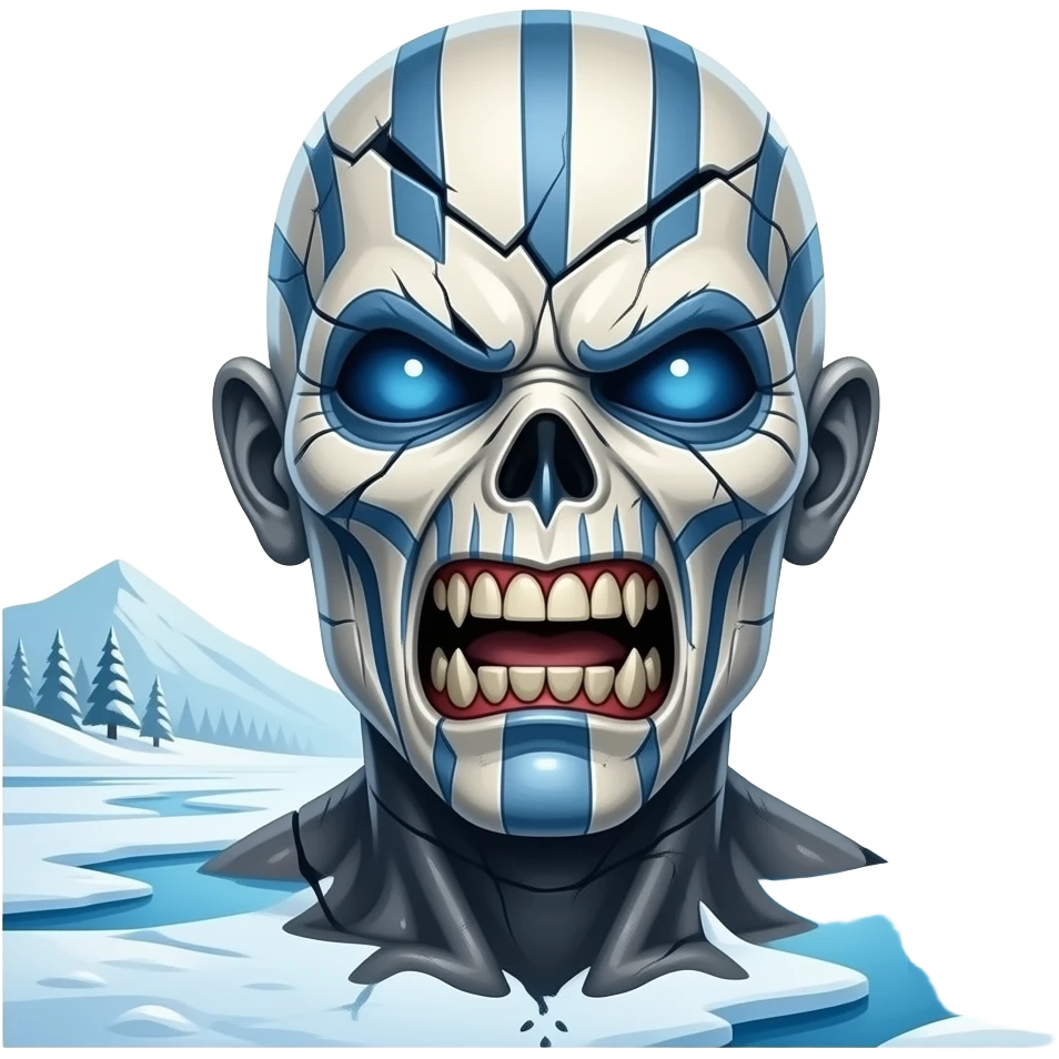 iron maiden eddie mascot - disintegrated over a frozen landscape emoji