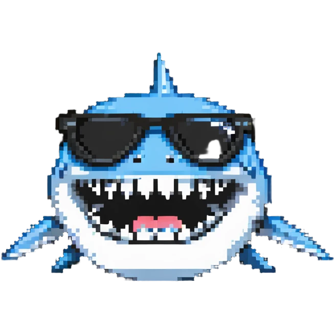 cool shark with white teeth and black sunglasses emoji