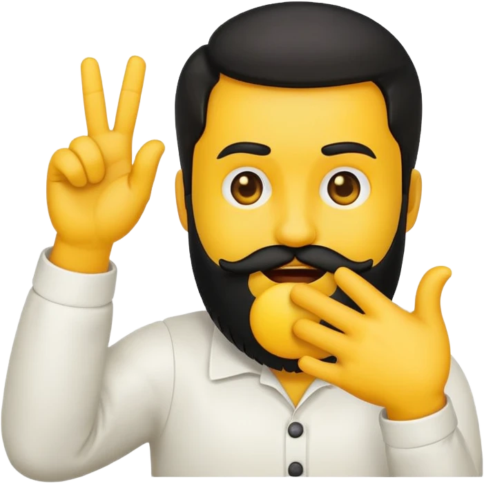 yellow emoji, black beard, mouth to the side, hand gesturing 'no', one eyebrow up emoji