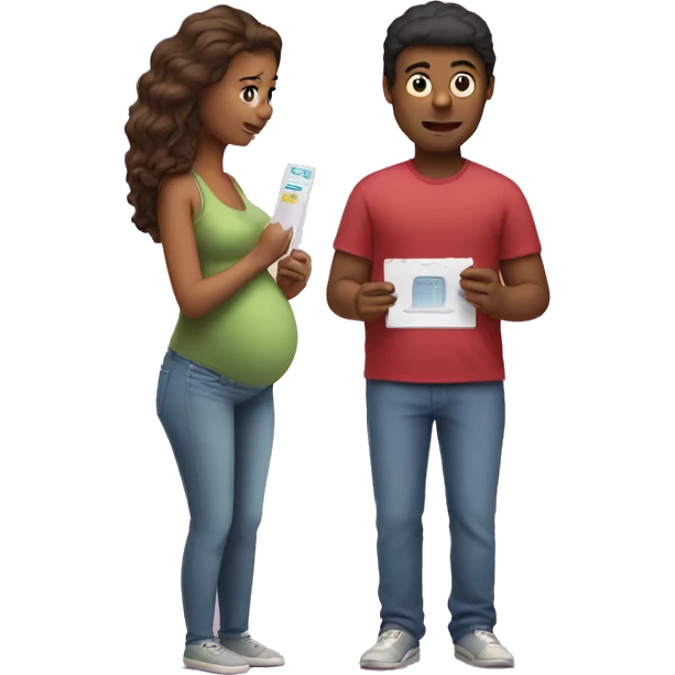 couple looking at pregnancy test emoji