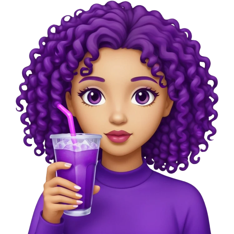 Lightskin curly head girl drinking purple drink with ice emoji