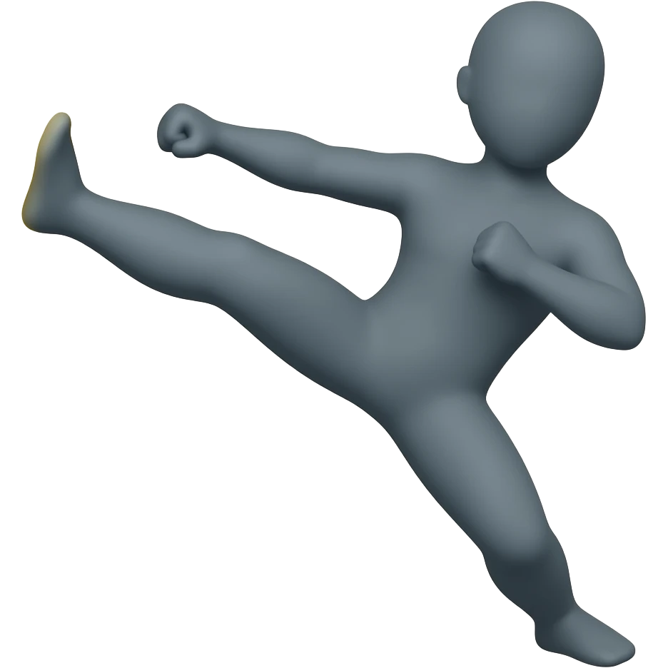 no background show a flat dark gray adult stick figure performing a roundhouse kick with added wind effects - NO BACKGROUND emoji