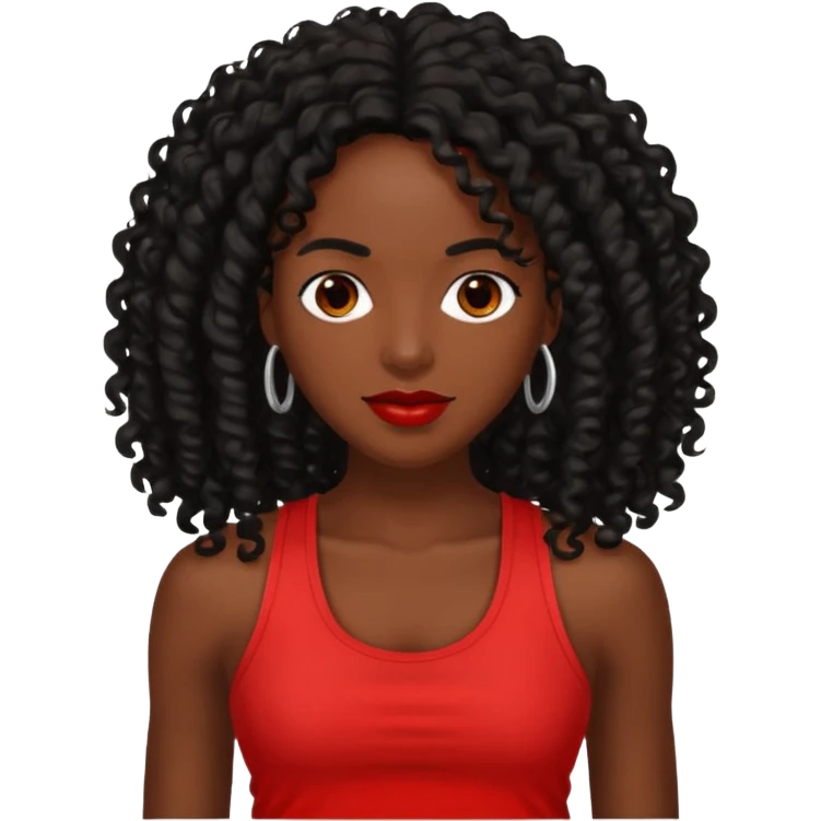 Rozonda Chilli Thomas medium dark skin long black curly hair, red tank top emoji