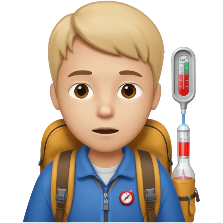 person with backpack and thermometer in mouth emoji