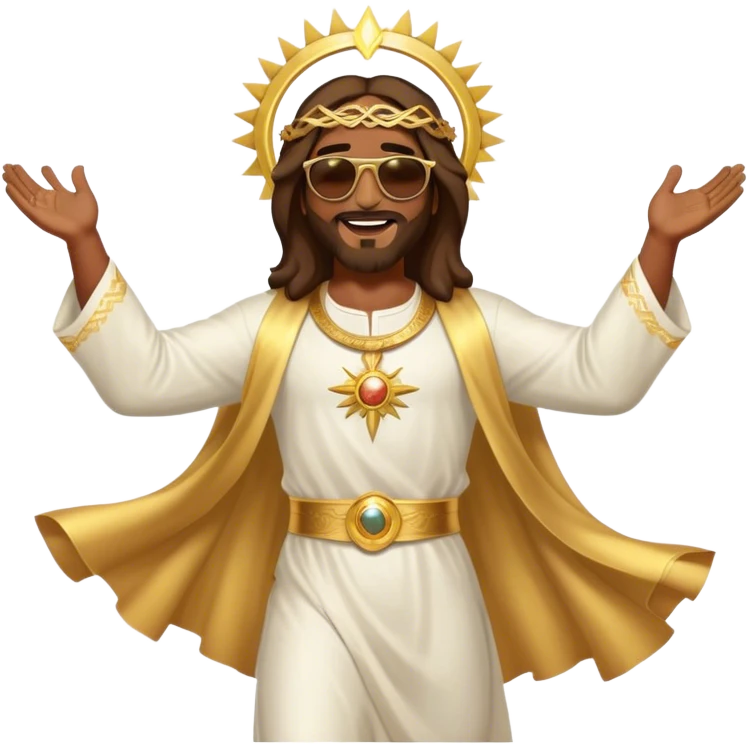 dancing figure of rejoicing Jesus with  sunglases golden  emoji
