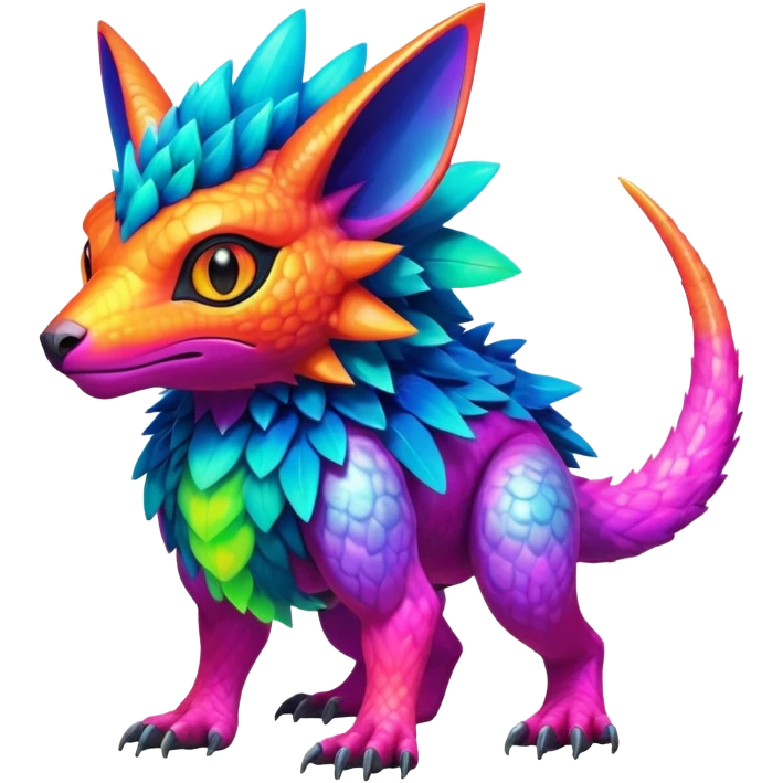 Tropical futuristic lush warm-colored colorful neon Fakémon-Digimon-Trico-Vernid-creature emoji