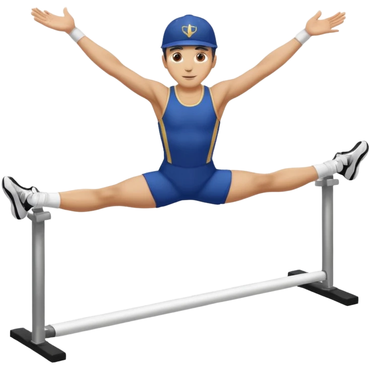 white athlete in uniform on the parallel bars wearing a cap emoji