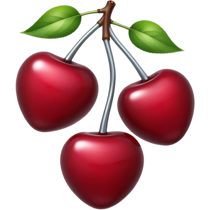 A pair of cherries emoji made of liquid silver chrome, smooth rounded shapes, glossy metallic surface, subtle sensual vibe, luxury sexy aesthetic, iOS emoji style, centered, clean white background emoji