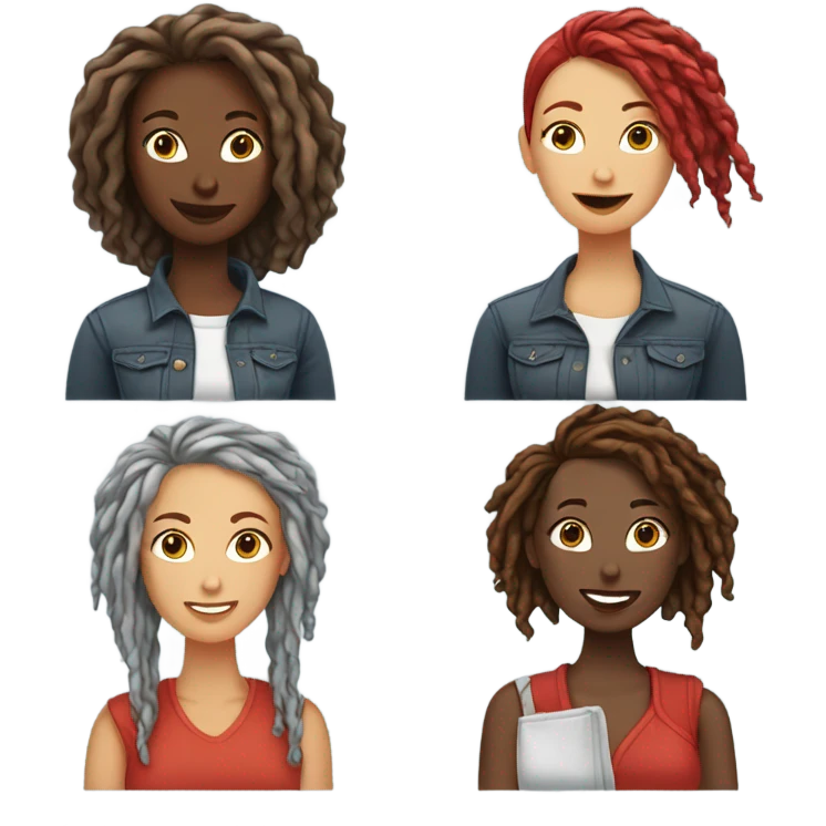 Two female besties, one with gray locs, one with red locs antiquing  emoji