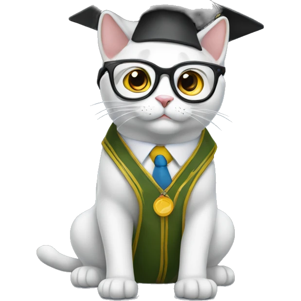 super smart cat in glasses and university hat emoji