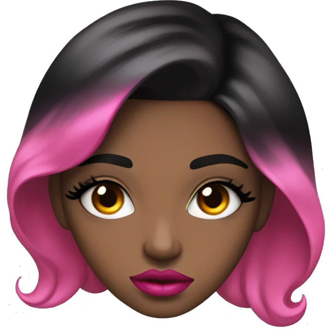 Black haired girl with thick eyelashes and bold orange lips and hot pink eye shadow emoji