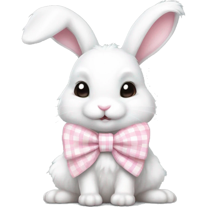 Adorable fluffy white rabbit with pastel pink gingham bow emoji