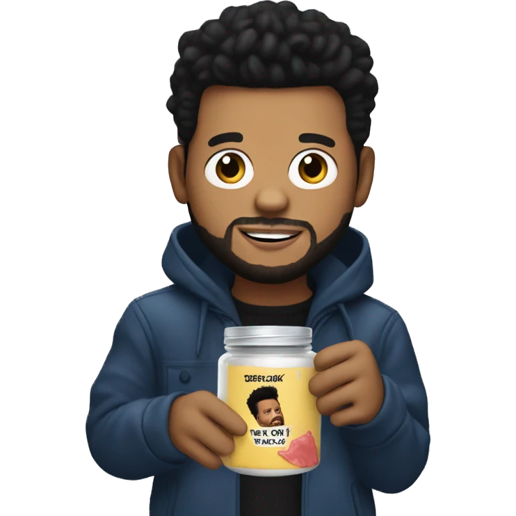 The weeknd holding a jar of bum bum cream emoji