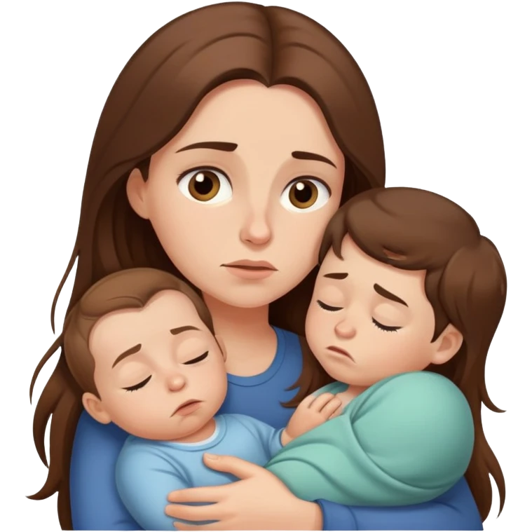 Exhausted mom with long brown hair and baby boy emoji