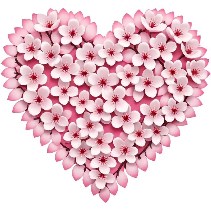 sakura heart, heart made of white sakura petals with pink accents, remove background emoji