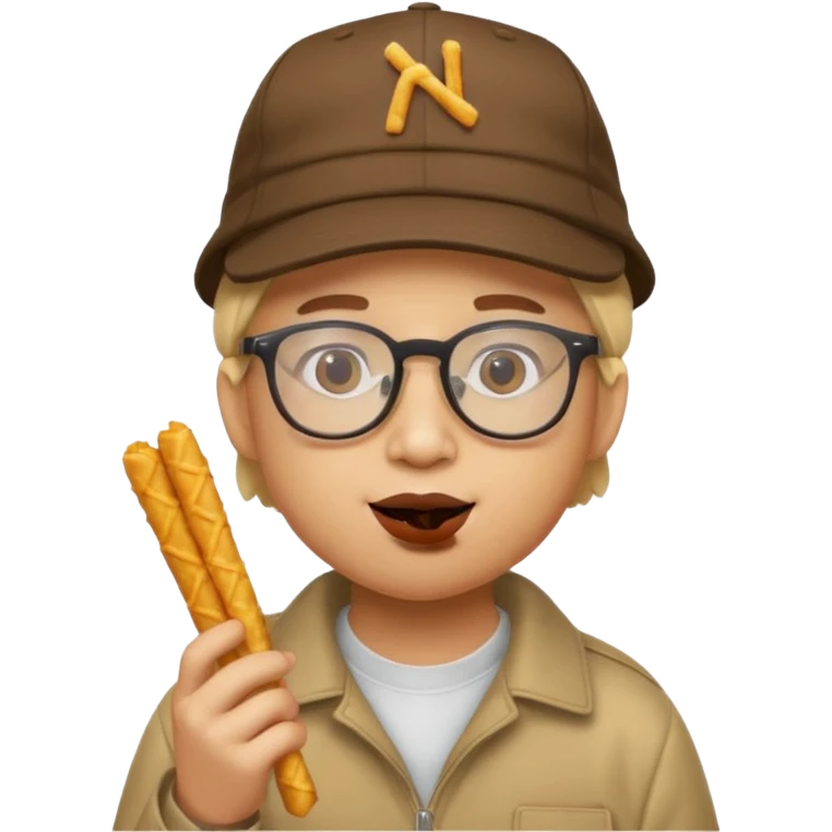 num num eatting hashbrown sticks with a cap and glasses emoji