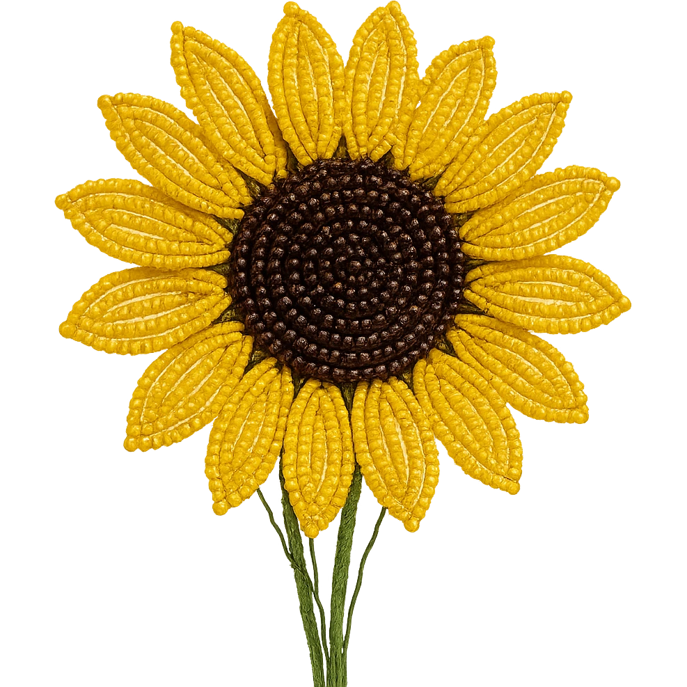 french beaded sunflower, handmade look, visible wire, glossy beads, artistic, no background emoji
