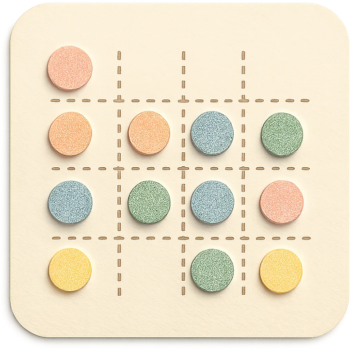 soft pastel gentle habit tracker grid with pastel dots and delicate dotted lines emoji