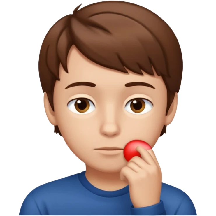 boy thinking with one hand on his chin emoji