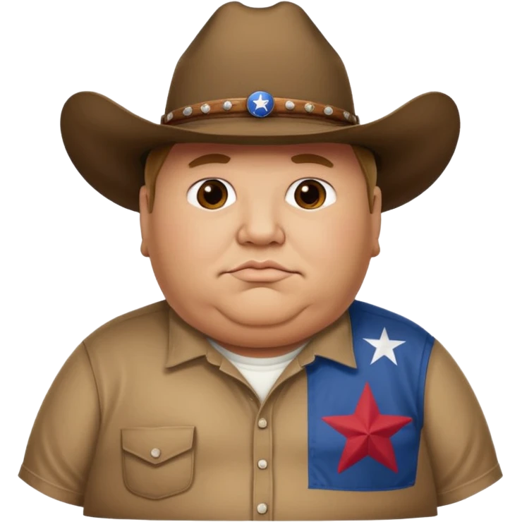 An extremely obese man with a cowboy hat and Texas flag t-shirt emoji