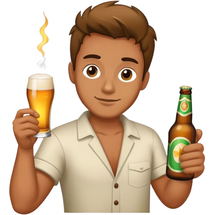 Guy with a joint holding a beer emoji