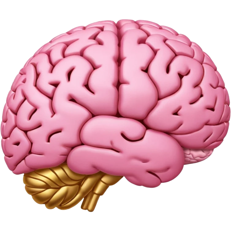 A pink brain with elegant golden details and accents,  In the center of the brain, there's a clean, empty space or hollow area, as if a part is carved out.  emoji