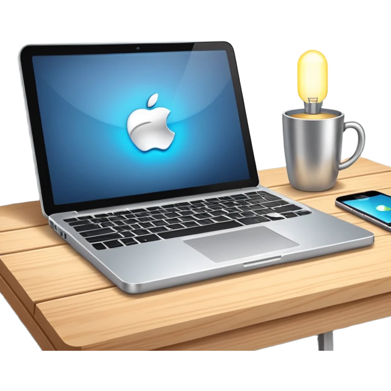 Modern silver laptop glowing on desk emoji