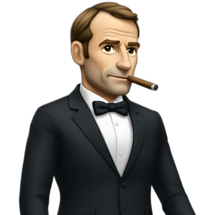 macron french president sit full body smoking a cigar in a suit emoji