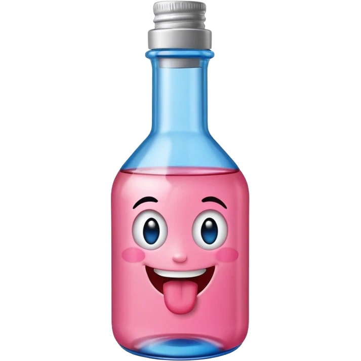 Smiling bottle of oil pink with silly face tongue out blue top emoji