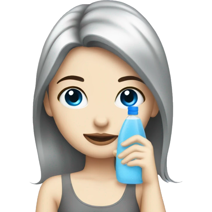 White girl with black hair and blue eyes drinking while cleaning  emoji