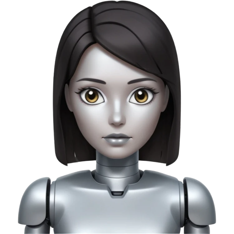 female robot with dark hair more metalic face emoji