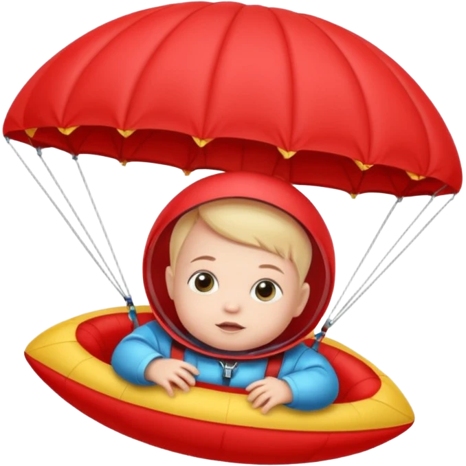 Skydiving baby with parachute and UFO red emoji