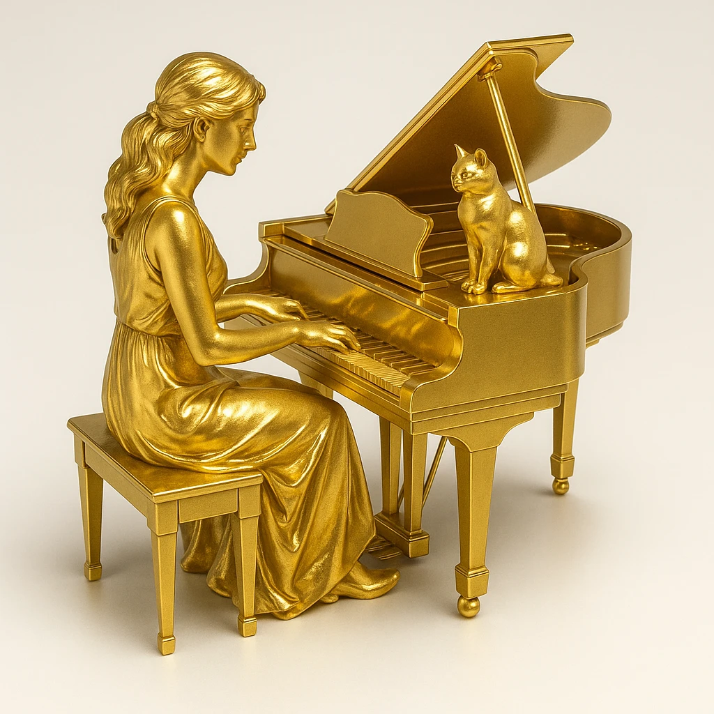 woman playing piano while her cat sits on top of the piano emoji