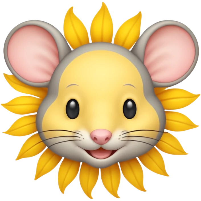 A gray mouse face inside of a sun ☀️ 🐭 emoji
