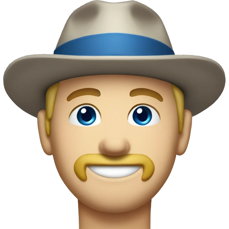 40yo man, short blond hair, blue eyes, with hat holding a filament roll emoji