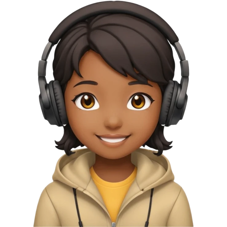 chibi anime black girl smiling with head phones on emoji
